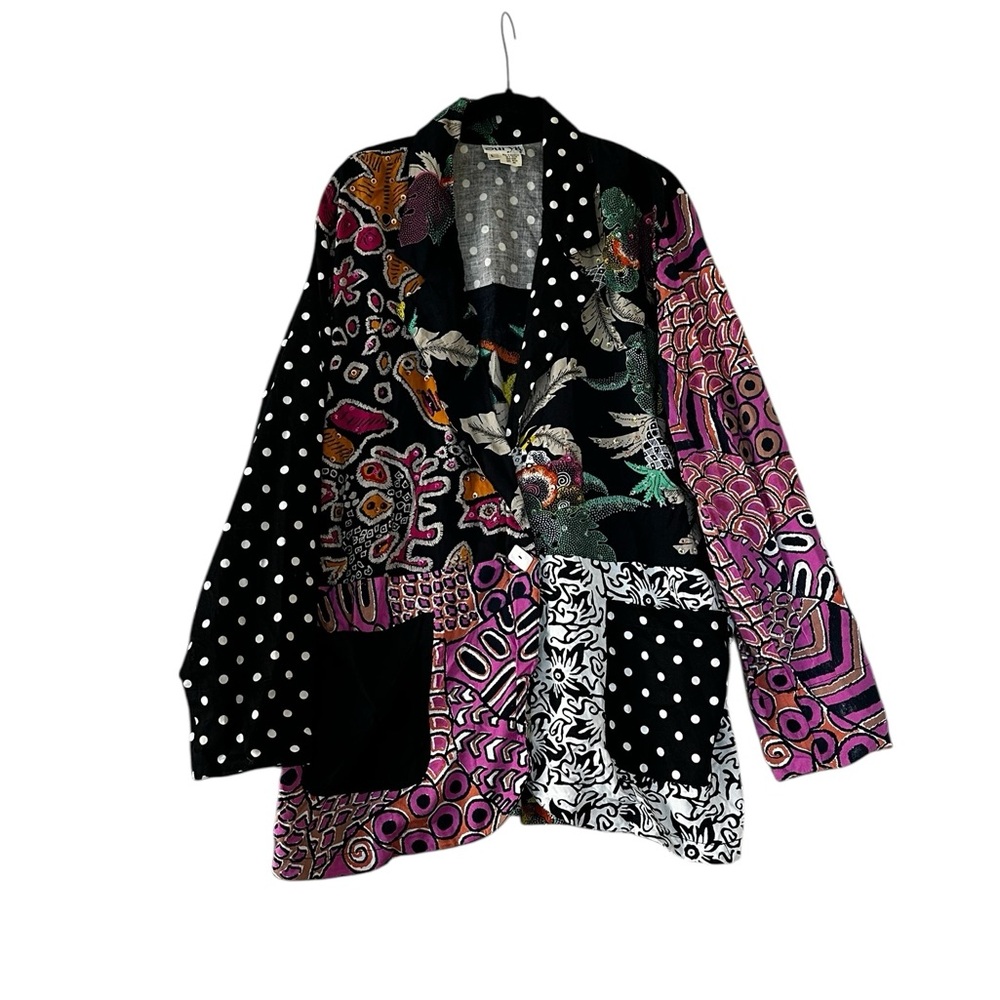 Black & Purple Patchwork Blazer Jacket with Mixed Prints, Size L